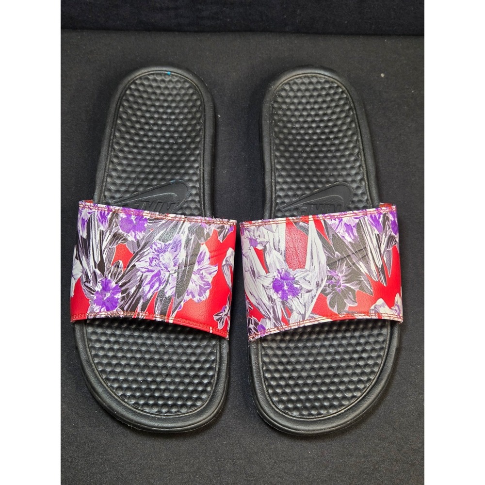 Nike Benassi JDI Print Floral Red Purple Black Slides 618919-024 Womens 11